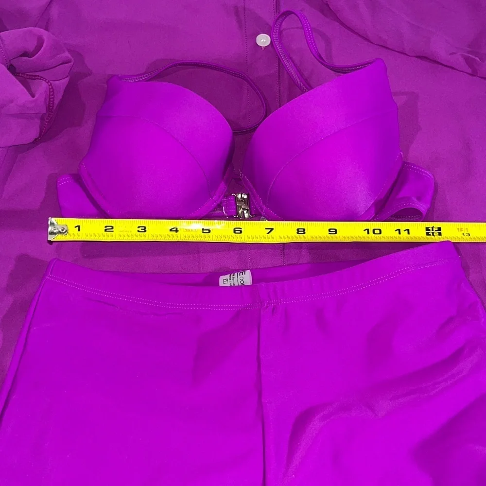 Matte Collection Purple 3 Piece Bikini Set Sheer Cover Up Small